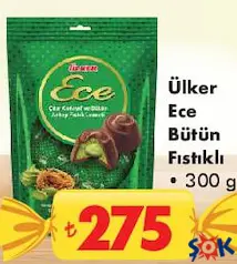 ÜLKER ECE BÜTÜN FINDIKLI ÇİKOLATA 300 G - BAYRAM ŞEKERİ/ÇİKOLATASI